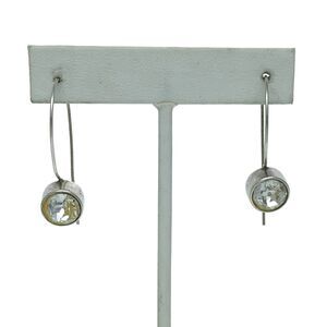 Vintage Sterling Silver 925 Bezel Set Faceted Crystal Drop Latch Earrings